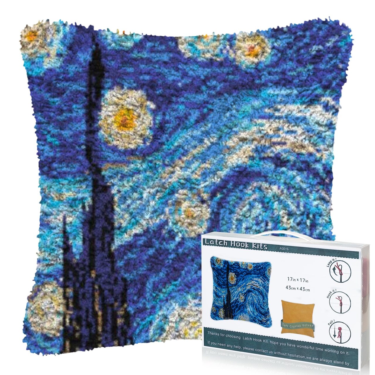 Latch Hook Pillow Kits Starry Sky Patterns Pre-Printed Canvas Pillow Making Set, Beginner Cushion Cover Latch Hook Kit, Creative Craft for Family Fun Home Decor